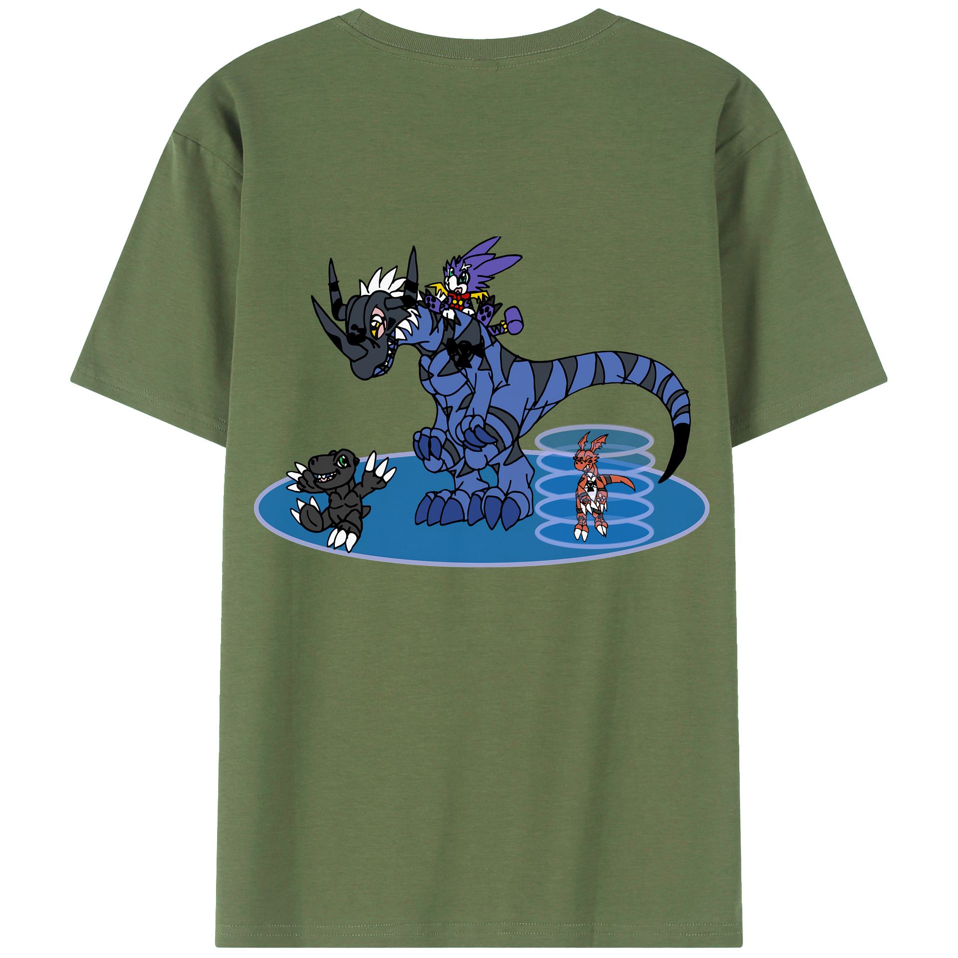 （画像用） Digimon デジタルモンスター/デジモン 綿100％ メンズ半袖Tシャツ（バックプリント） 通気性